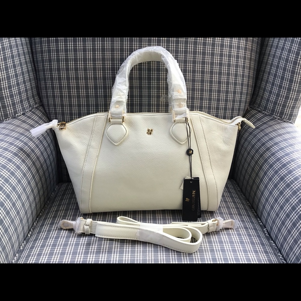 NEW Ora Delphine Liza Ivory Pebble Leather Satchel